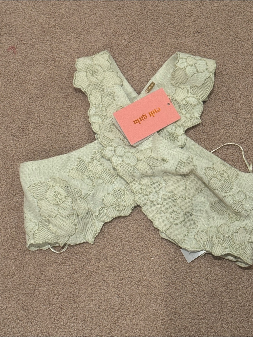 NWT Cult Gaia Matias Floral Knit Cross-Back Crop Top in Honeydew - Picture 3 of 5